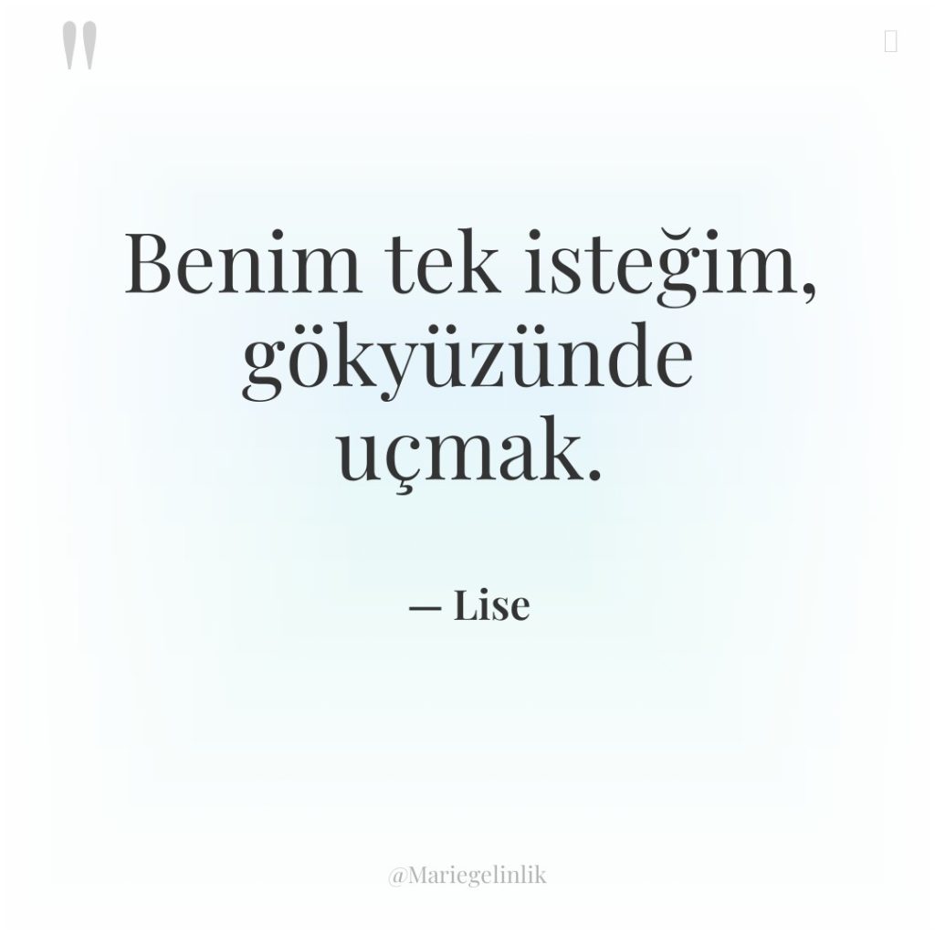 Benim tek isteğim, gökyüzünde uçmak.