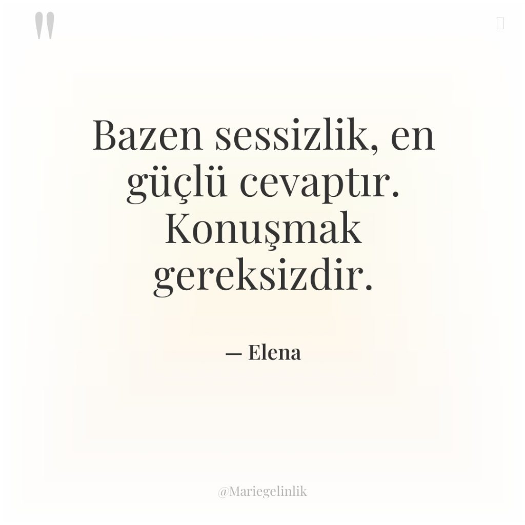 Bazen sessizlik, en güçlü cevaptır. Konuşmak gereksizdir.