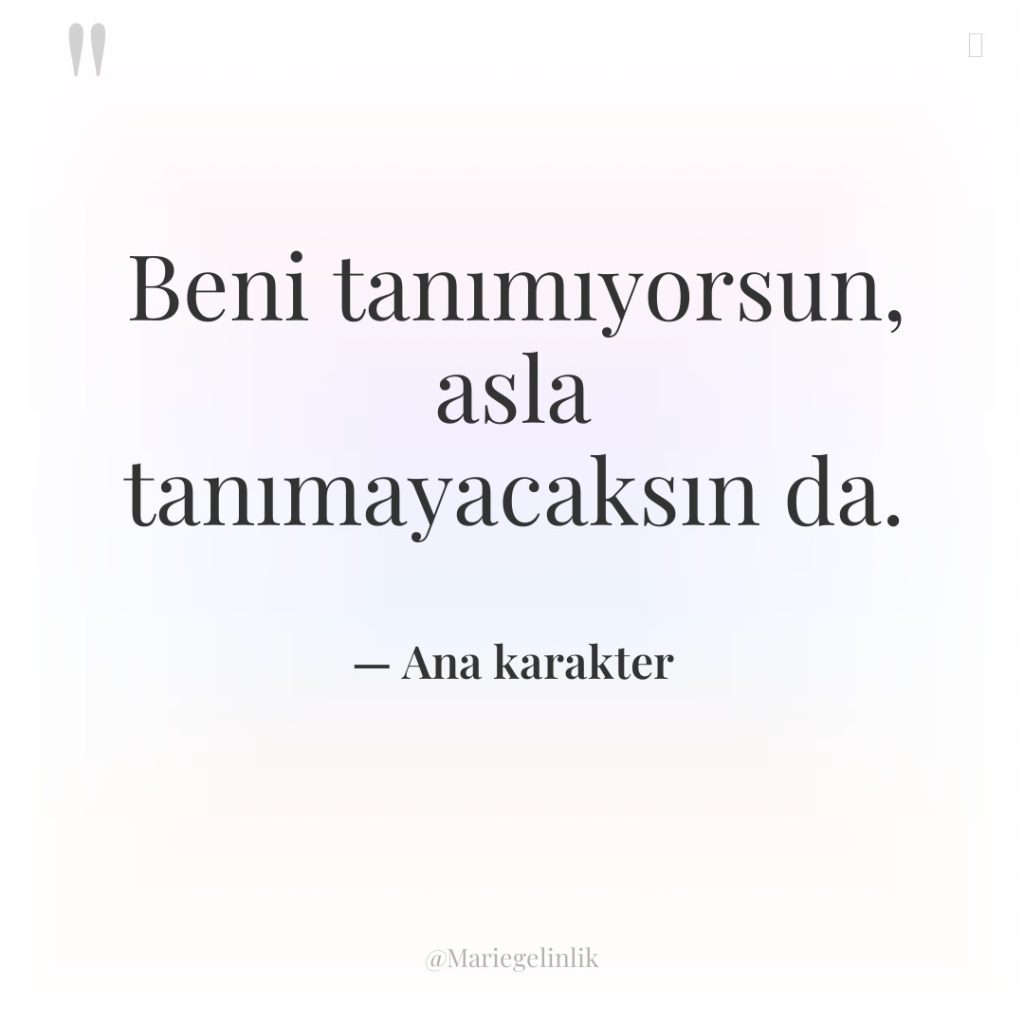 Beni tanımıyorsun, asla tanımayacaksın da.