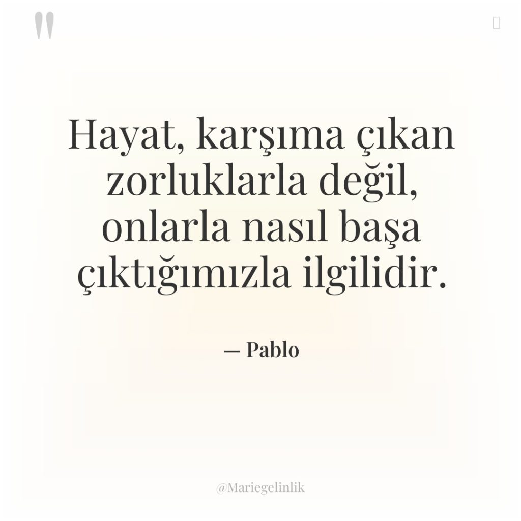 Hayat, karşıma çıkan zorluklarla değil, onlarla nasıl başa çıktığımızla ilgilidir.