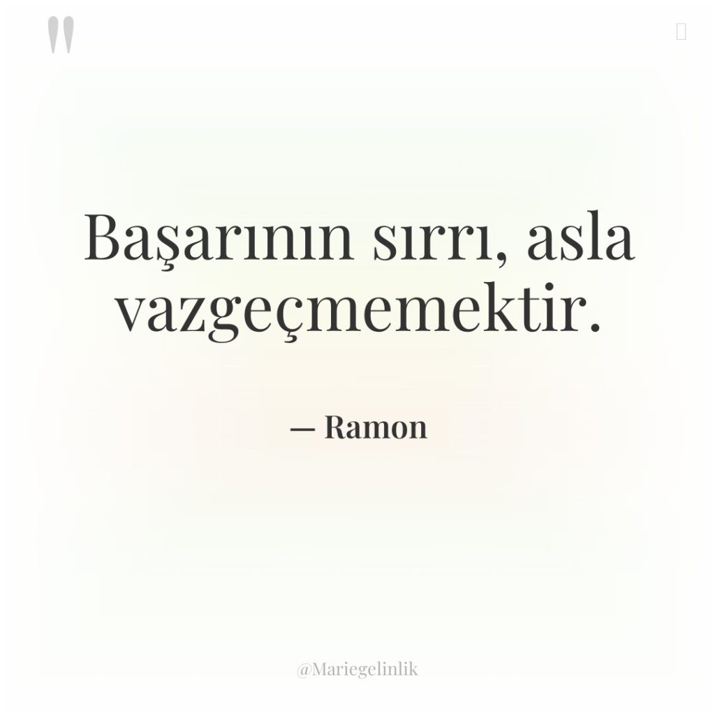 Başarının sırrı, asla vazgeçmemektir.