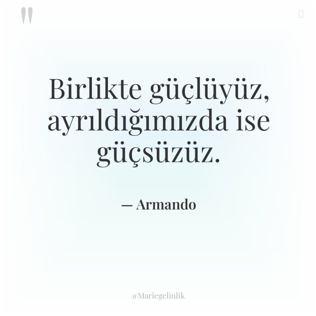 Birlikte güçlüyüz, ayrıldığımızda ise güçsüzüz.
