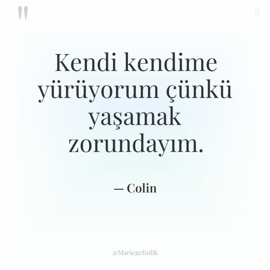 Kendi kendime yürüyorum çünkü yaşamak zorundayım.