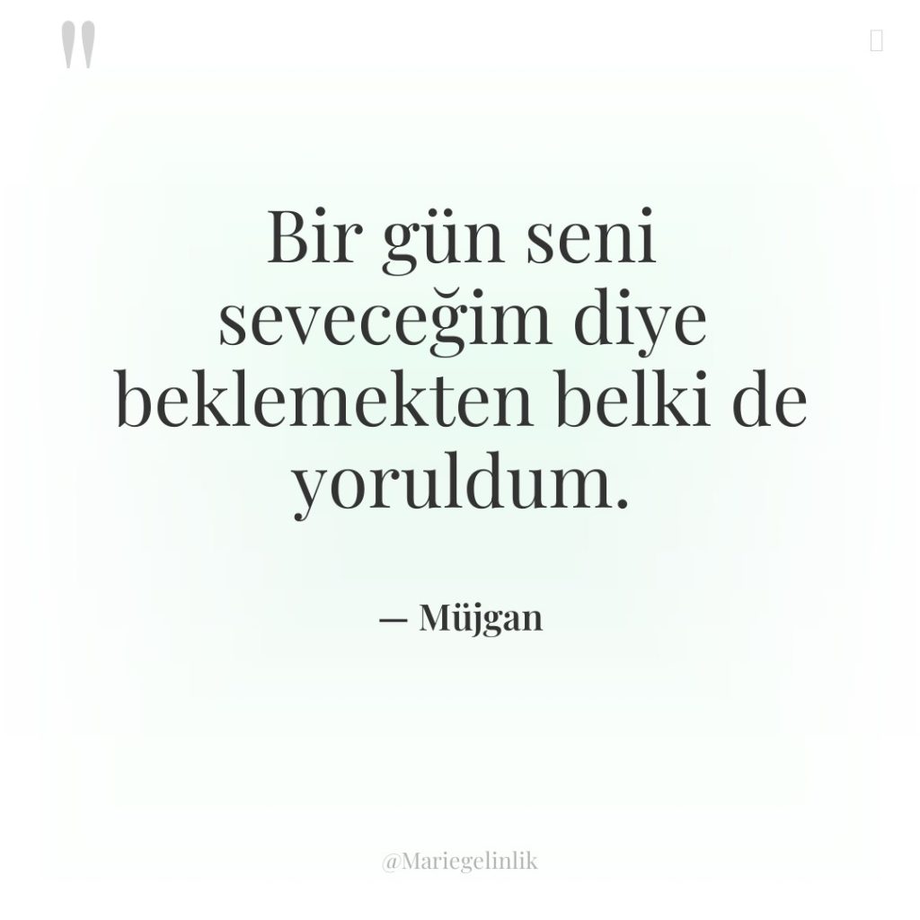 Bir gün seni seveceğim diye beklemekten belki de yoruldum.