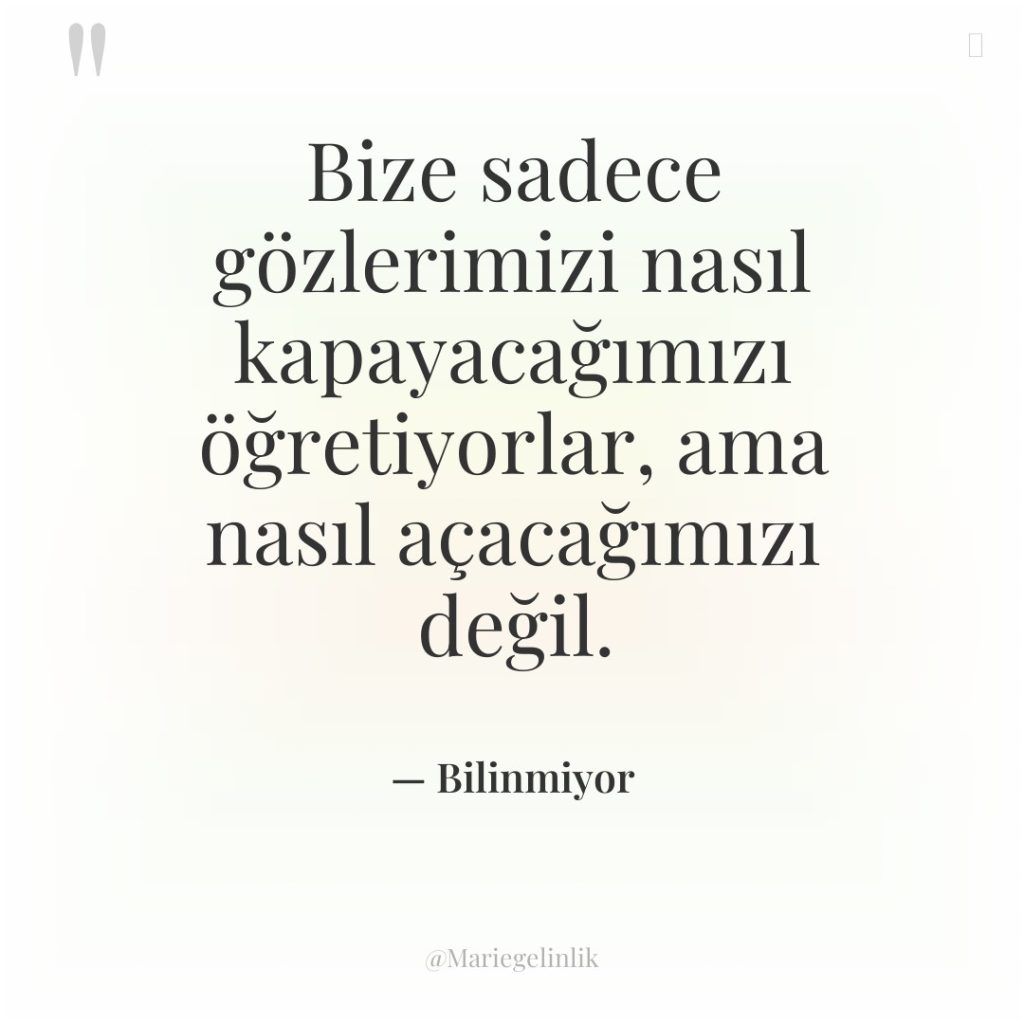 Bize sadece gözlerimizi nasıl kapayacağımızı öğretiyorlar, ama nasıl açacağımızı değil.