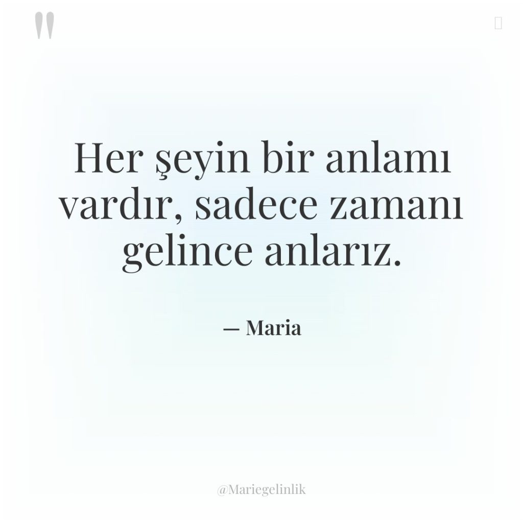 Her şeyin bir anlamı vardır, sadece zamanı gelince anlarız.