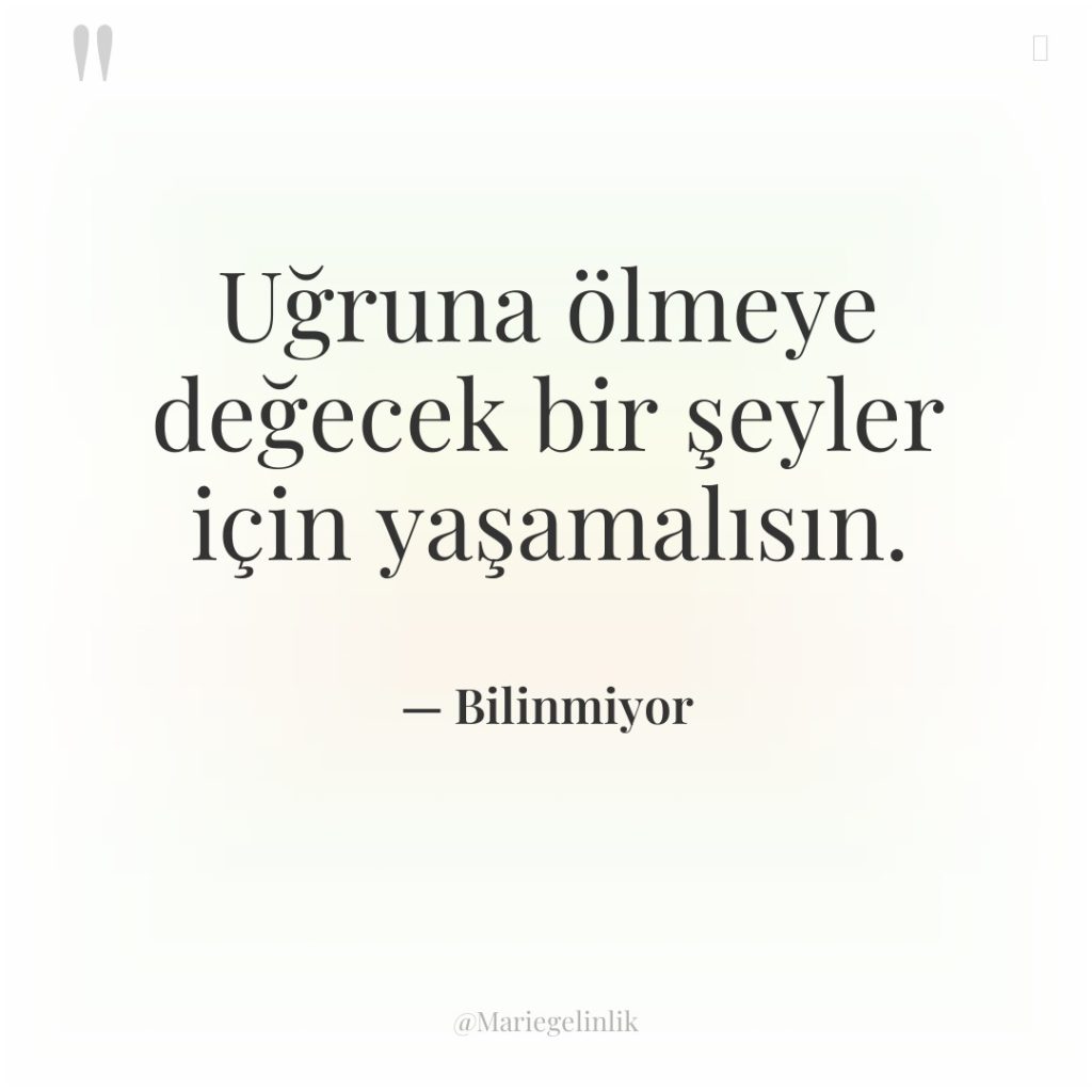 Uğruna ölmeye değecek bir şeyler için yaşamalısın.