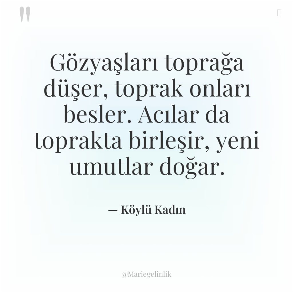 Gözyaşları toprağa düşer, toprak onları besler. Acılar da toprakta birleşir,…