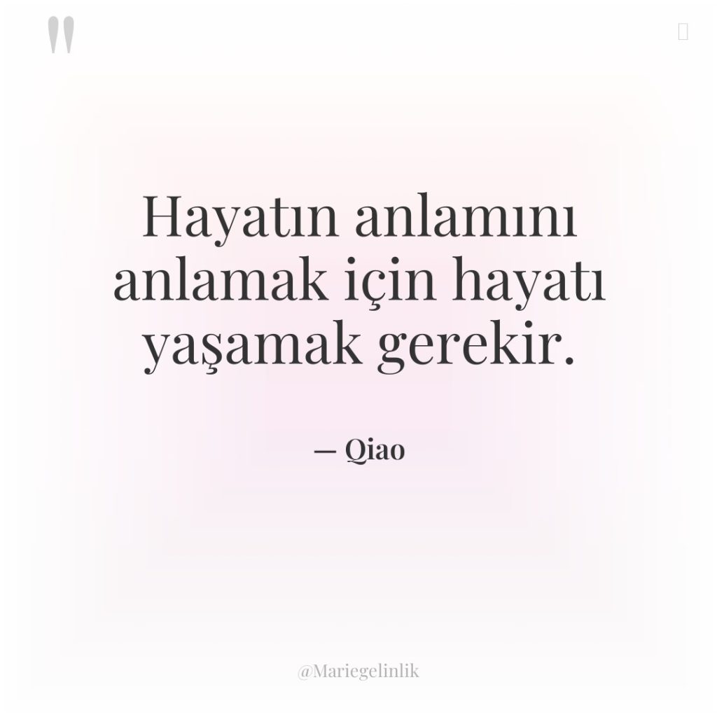 Hayatın anlamını anlamak için hayatı yaşamak gerekir.