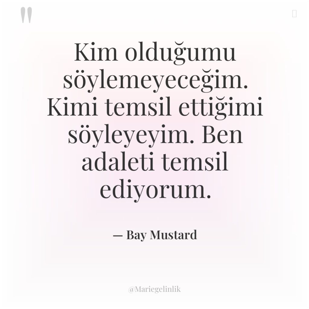 Kim olduğumu söylemeyeceğim. Kimi temsil ettiğimi söyleyeyim. Ben adaleti temsil…