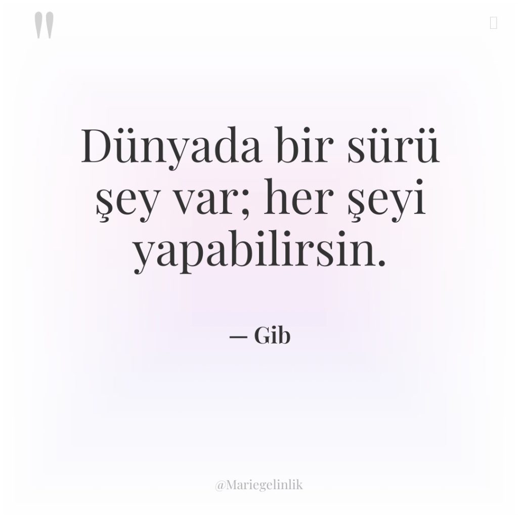 Dünyada bir sürü şey var; her şeyi yapabilirsin.