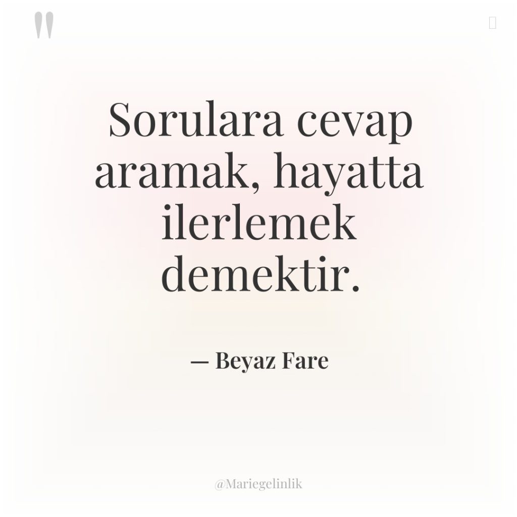 Sorulara cevap aramak, hayatta ilerlemek demektir.