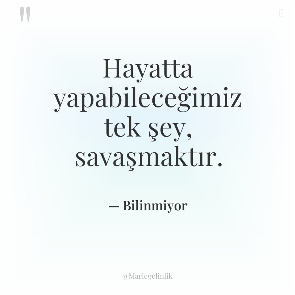 Hayatta yapabileceğimiz tek şey, savaşmaktır.