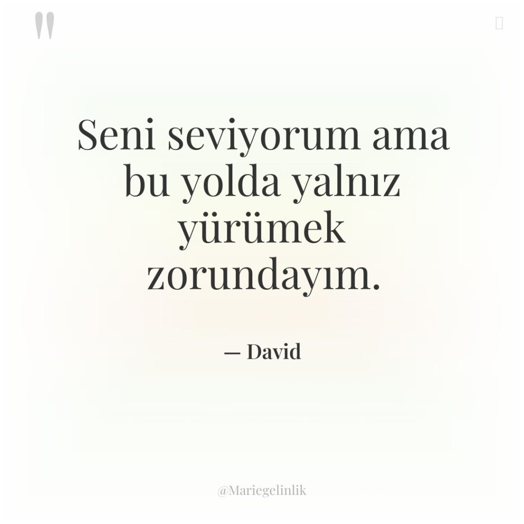 Seni seviyorum ama bu yolda yalnız yürümek zorundayım.