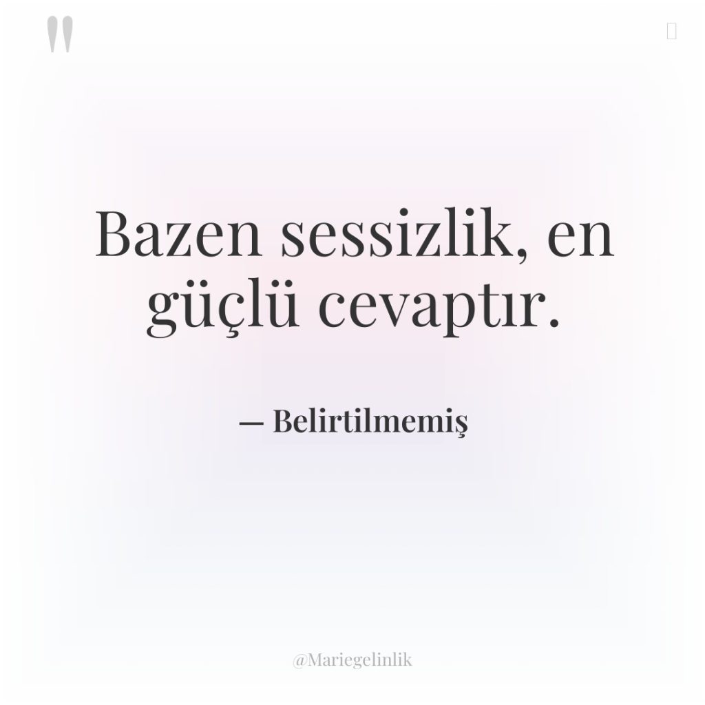 Bazen sessizlik, en güçlü cevaptır.