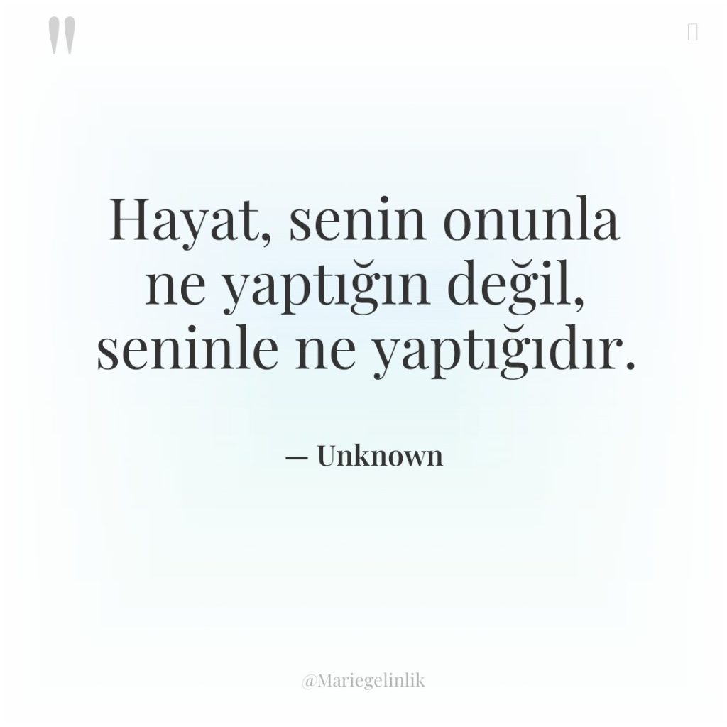 Hayat, senin onunla ne yaptığın değil, seninle ne yaptığıdır.