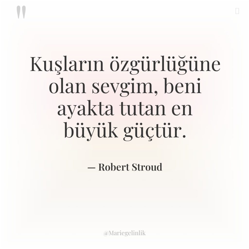 Kuşların özgürlüğüne olan sevgim, beni ayakta tutan en büyük güçtür.
