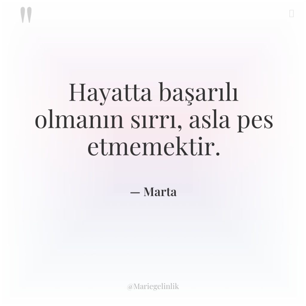 Hayatta başarılı olmanın sırrı, asla pes etmemektir.