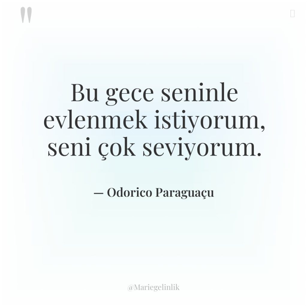 Bu gece seninle evlenmek istiyorum, seni çok seviyorum.