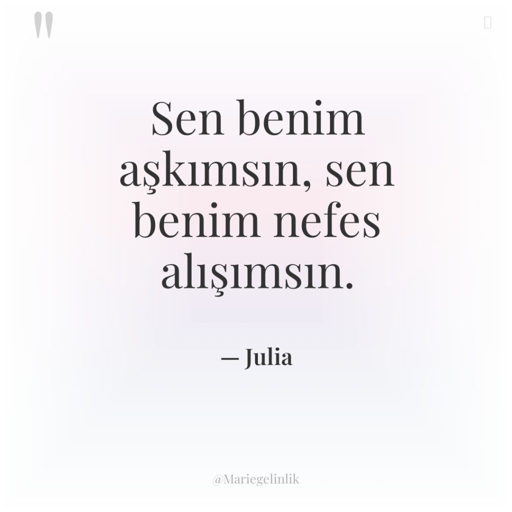 Sen benim aşkımsın, sen benim nefes alışımsın.