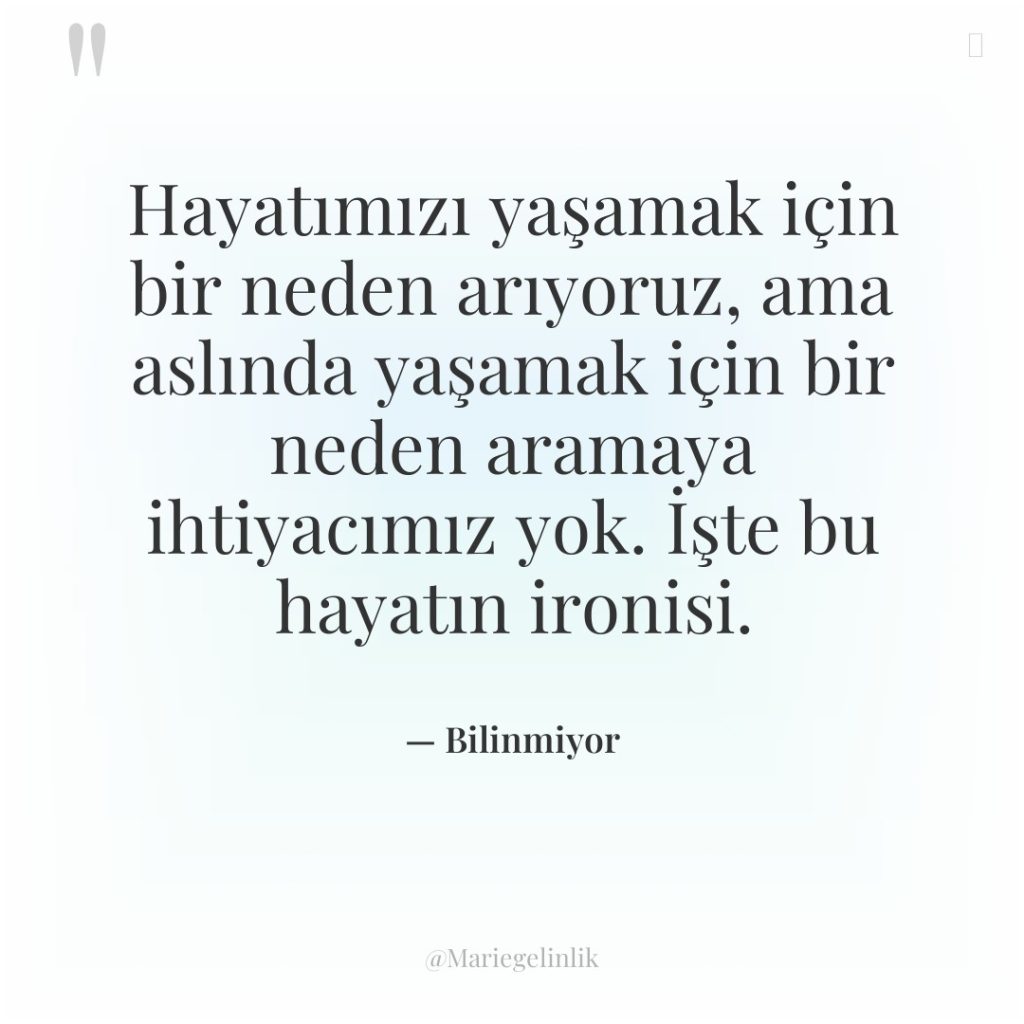 Hayatımızı yaşamak için bir neden arıyoruz, ama aslında yaşamak için…