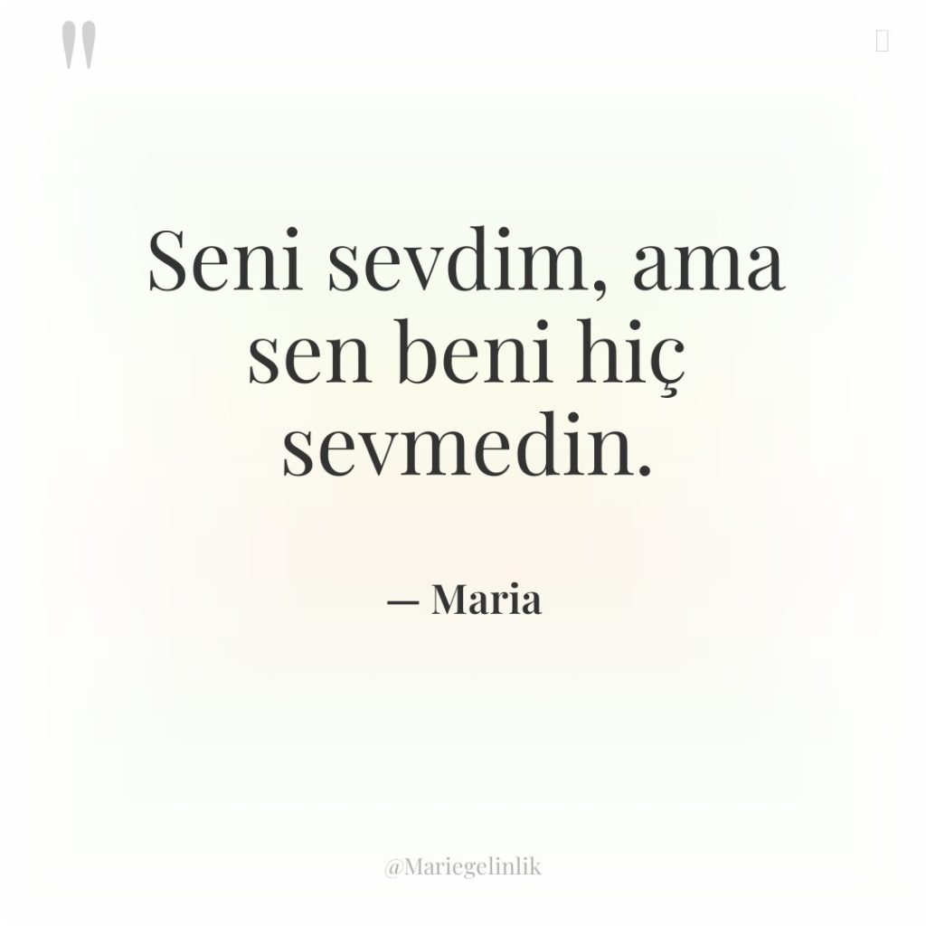 Seni sevdim, ama sen beni hiç sevmedin.