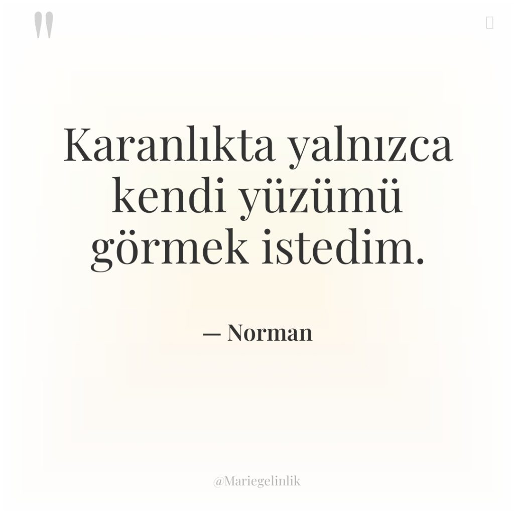 Karanlıkta yalnızca kendi yüzümü görmek istedim.