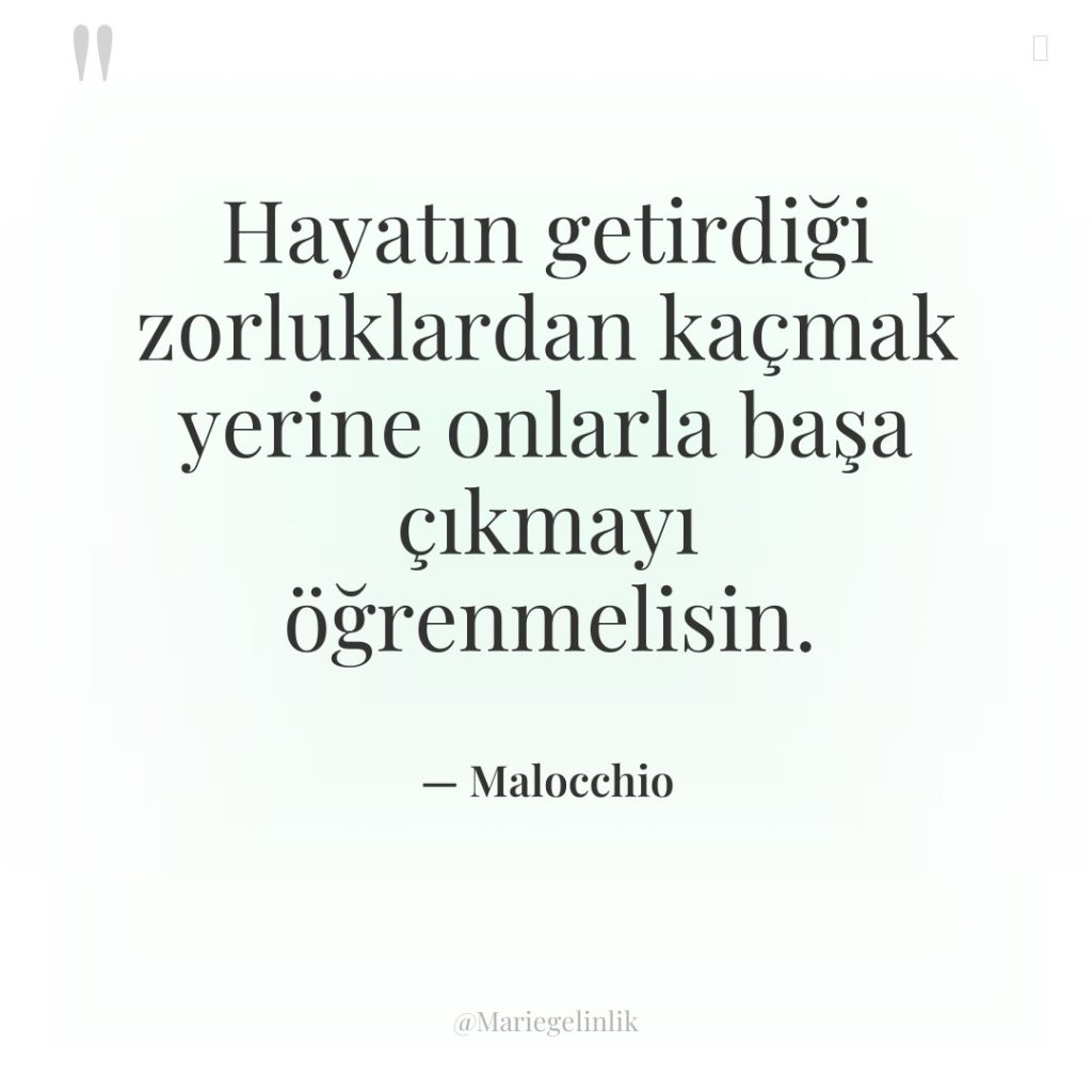 Hayatın getirdiği zorluklardan kaçmak yerine onlarla başa çıkmayı öğrenmelisin.
