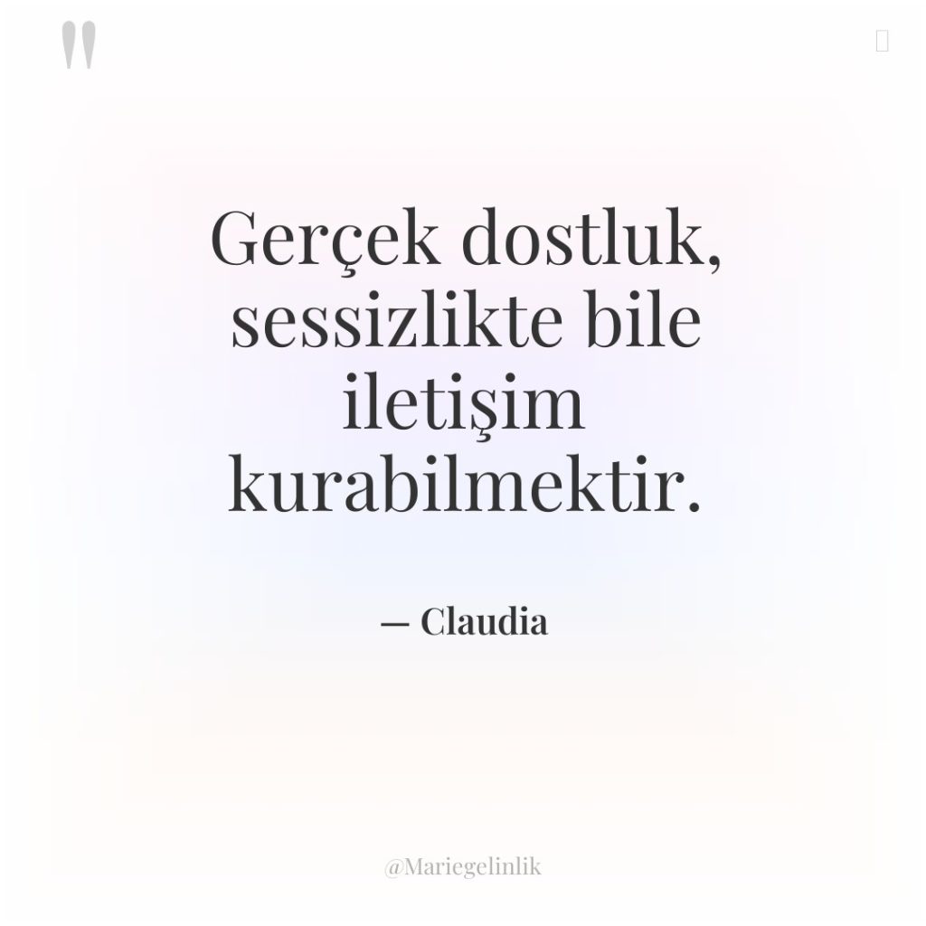 Gerçek dostluk, sessizlikte bile iletişim kurabilmektir.