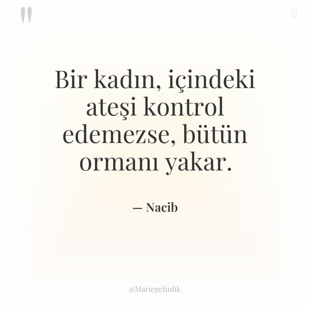 Bir kadın, içindeki ateşi kontrol edemezse, bütün ormanı yakar.