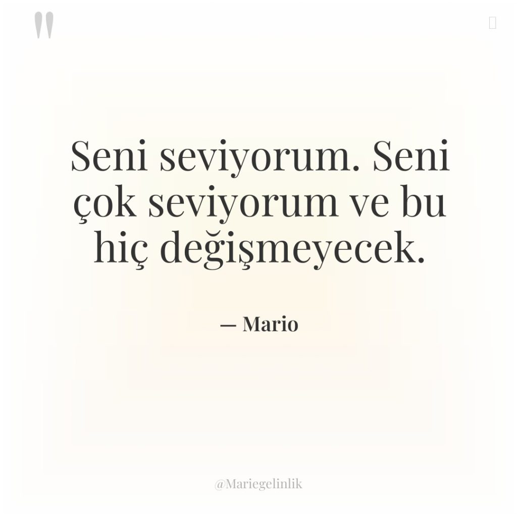Seni seviyorum. Seni çok seviyorum ve bu hiç değişmeyecek.