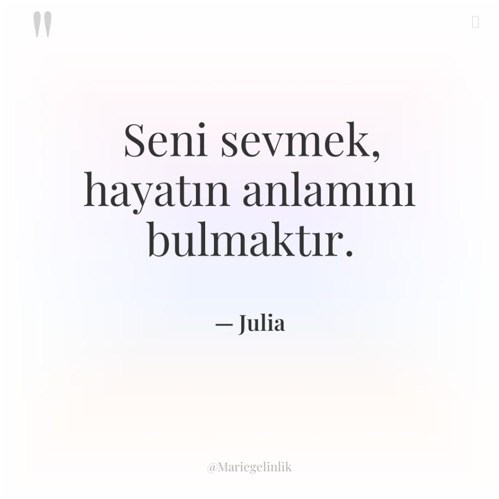 Seni sevmek, hayatın anlamını bulmaktır.