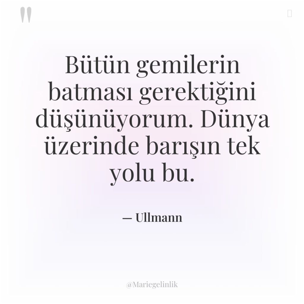 Bütün gemilerin batması gerektiğini düşünüyorum. Dünya üzerinde barışın tek yolu…