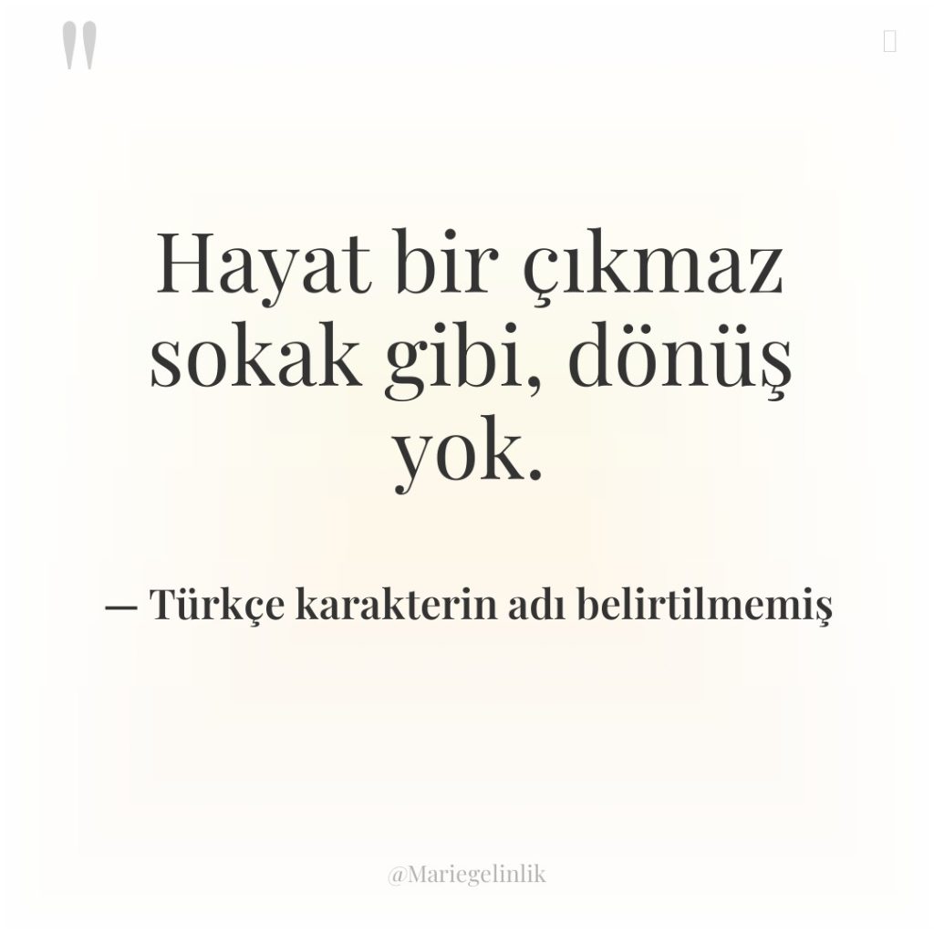 Hayat bir çıkmaz sokak gibi, dönüş yok.