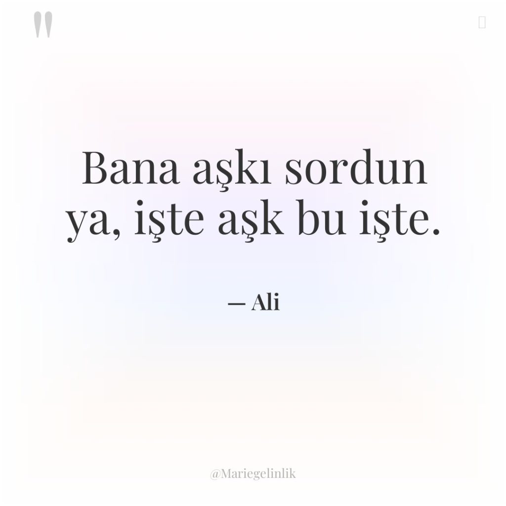 Bana aşkı sordun ya, işte aşk bu işte.