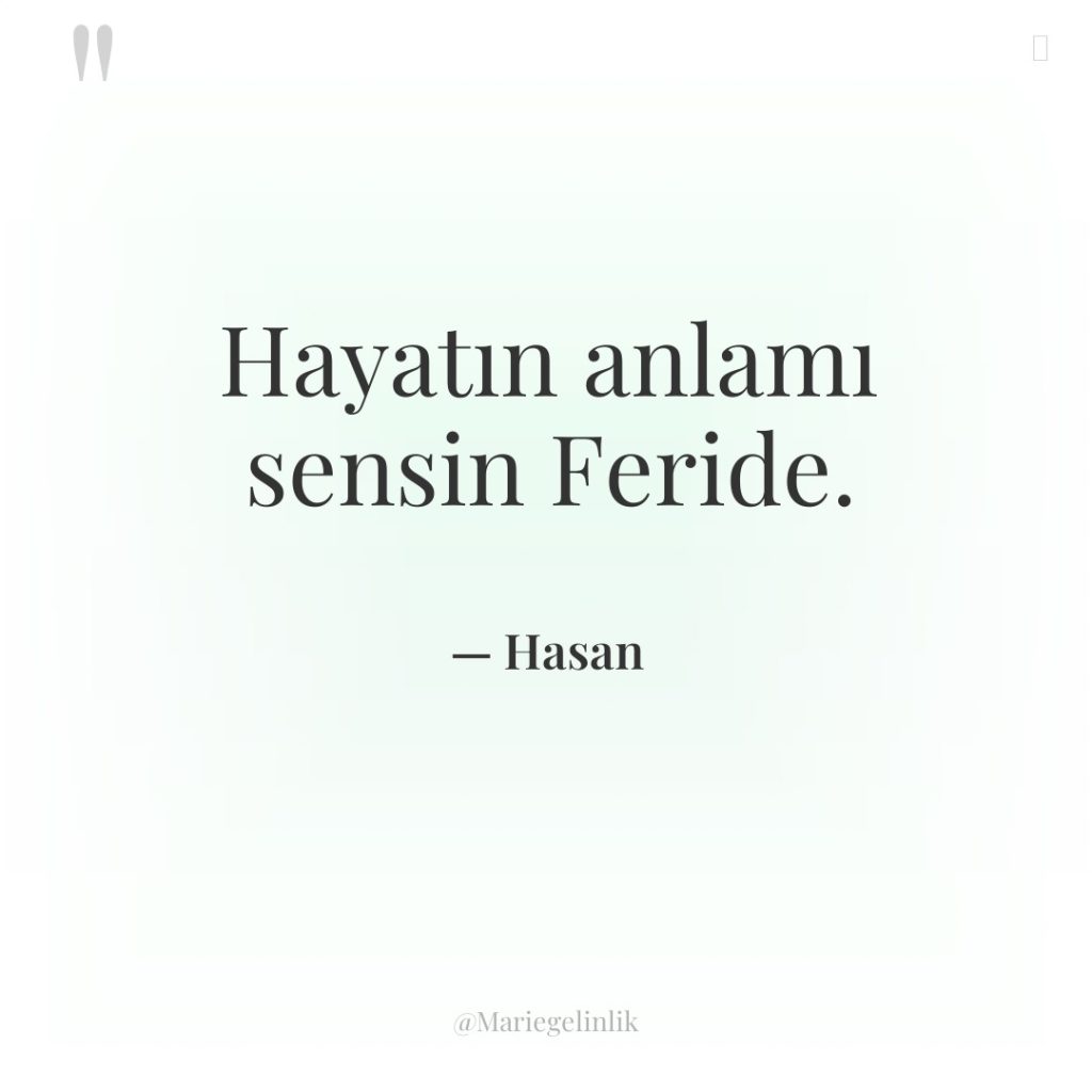 Hayatın anlamı sensin Feride.