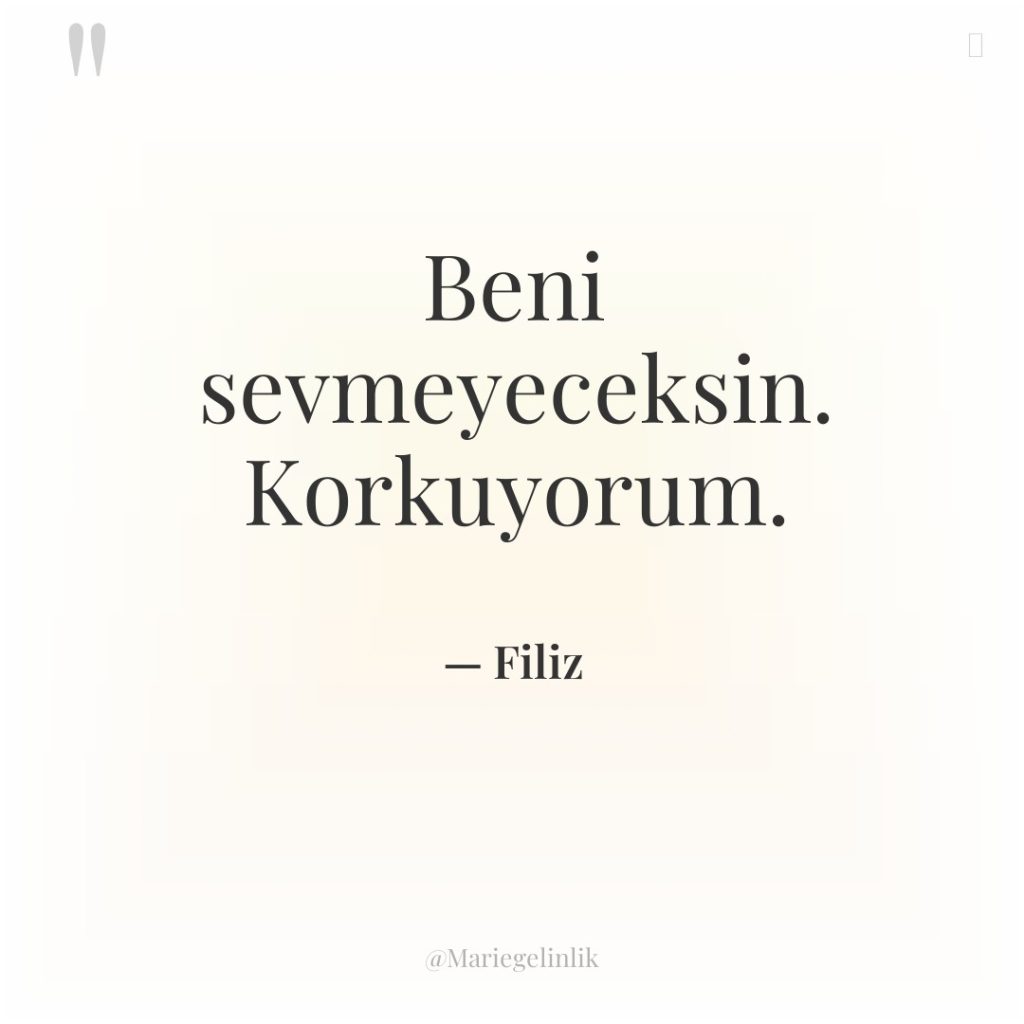 Beni sevmeyeceksin. Korkuyorum.