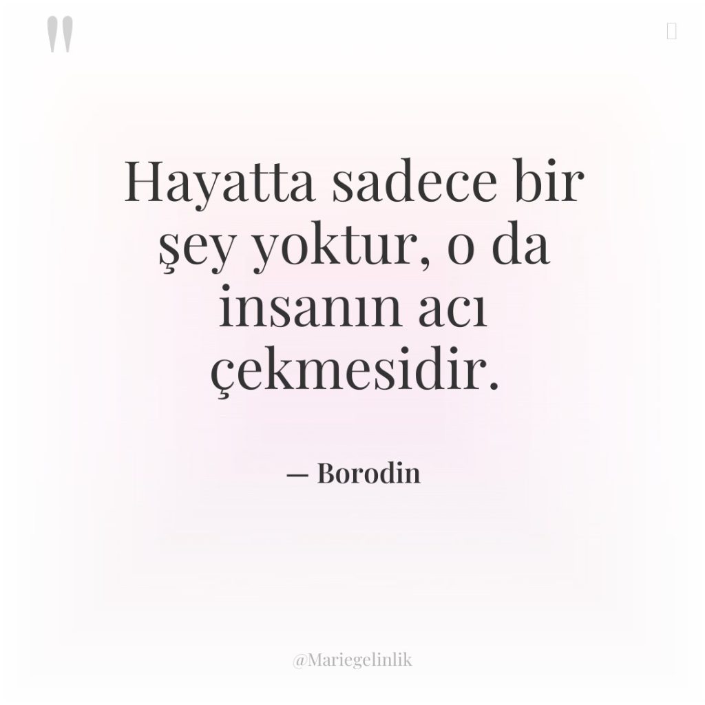Hayatta sadece bir şey yoktur, o da insanın acı çekmesidir.