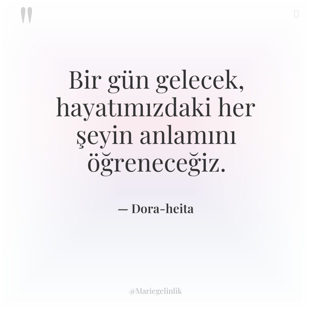 Bir gün gelecek, hayatımızdaki her şeyin anlamını öğreneceğiz.