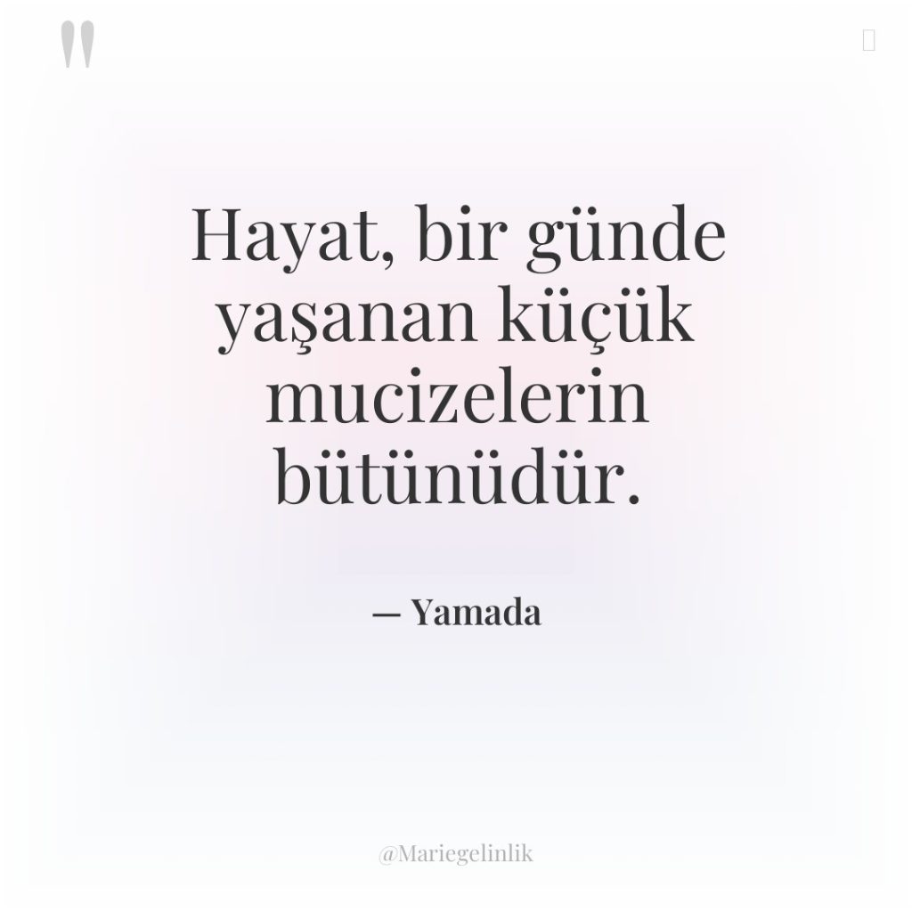 Hayat, bir günde yaşanan küçük mucizelerin bütünüdür.