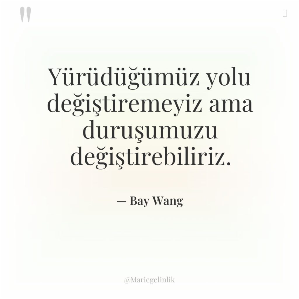 Yürüdüğümüz yolu değiştiremeyiz ama duruşumuzu değiştirebiliriz.