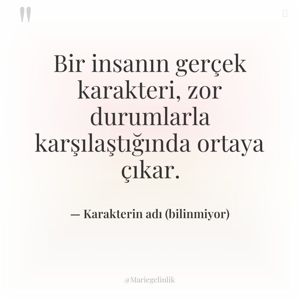 Bir insanın gerçek karakteri, zor durumlarla karşılaştığında ortaya çıkar.