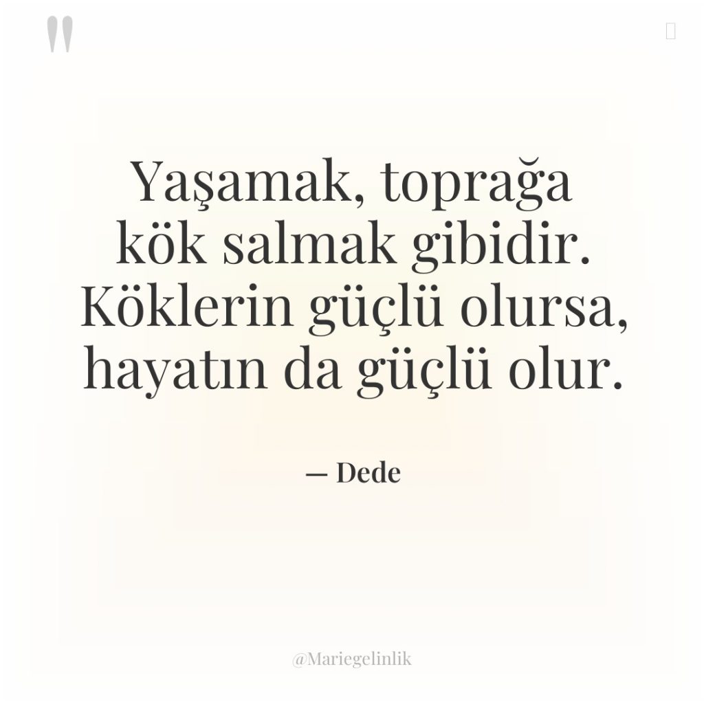 Yaşamak, toprağa kök salmak gibidir. Köklerin güçlü olursa, hayatın da…