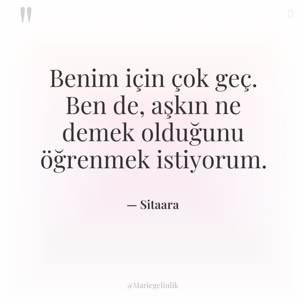 Benim için çok geç. Ben de, aşkın ne demek olduğunu…