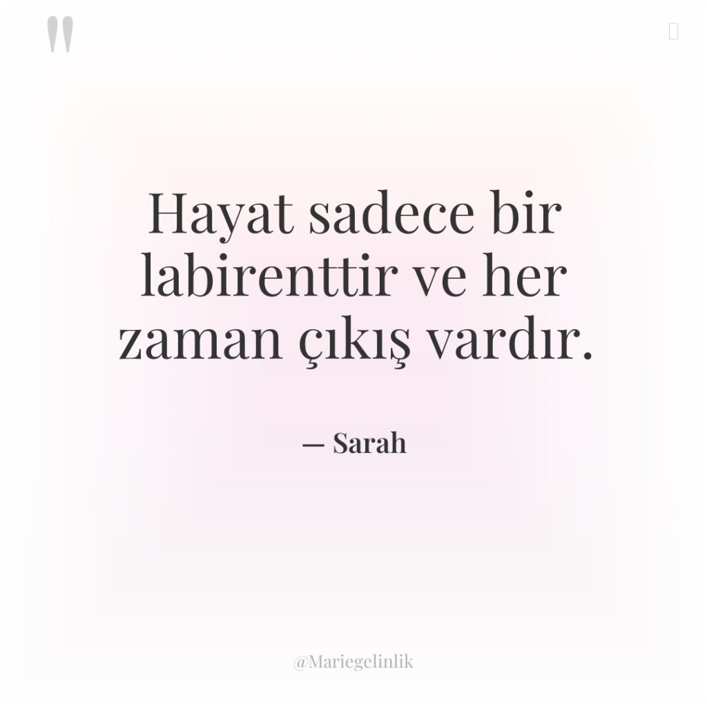 Hayat sadece bir labirenttir ve her zaman çıkış vardır.