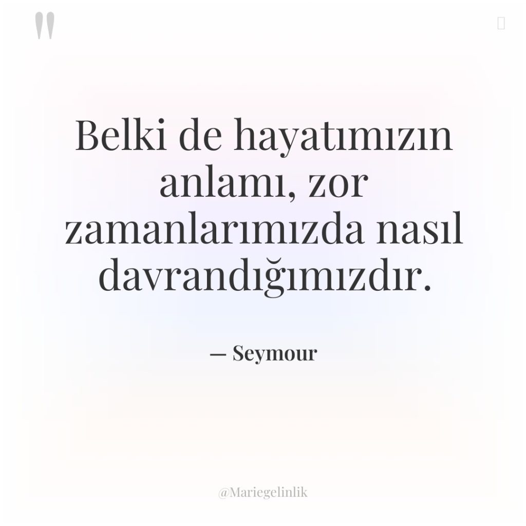 Belki de hayatımızın anlamı, zor zamanlarımızda nasıl davrandığımızdır.
