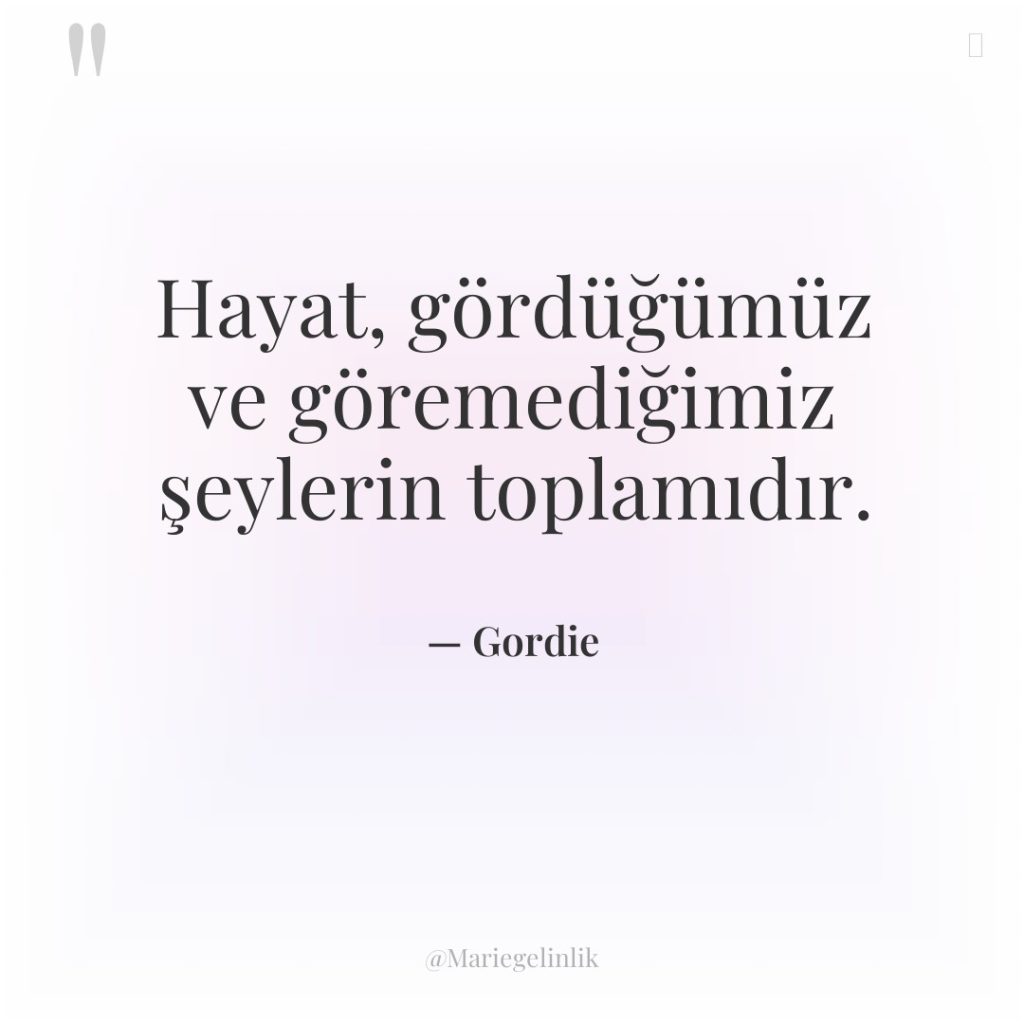 Hayat, gördüğümüz ve göremediğimiz şeylerin toplamıdır.