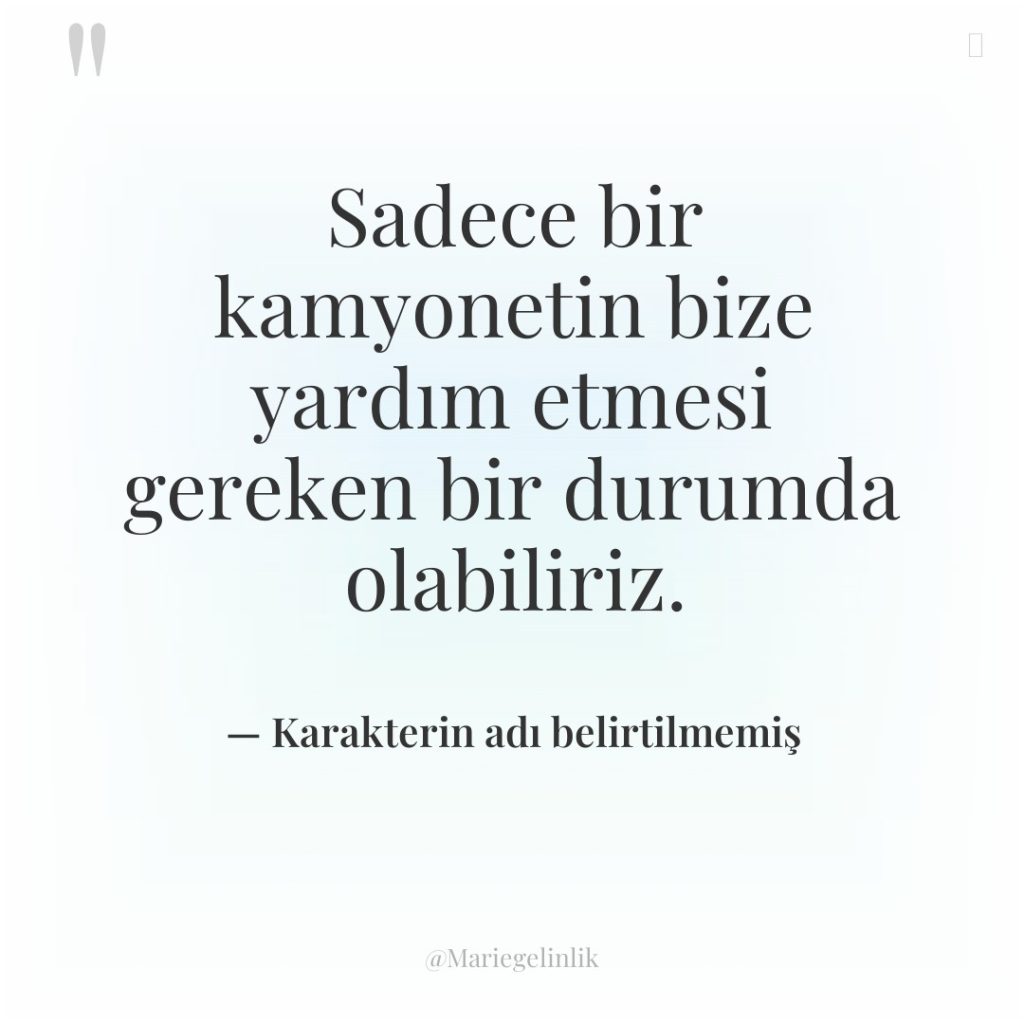 Sadece bir kamyonetin bize yardım etmesi gereken bir durumda olabiliriz.