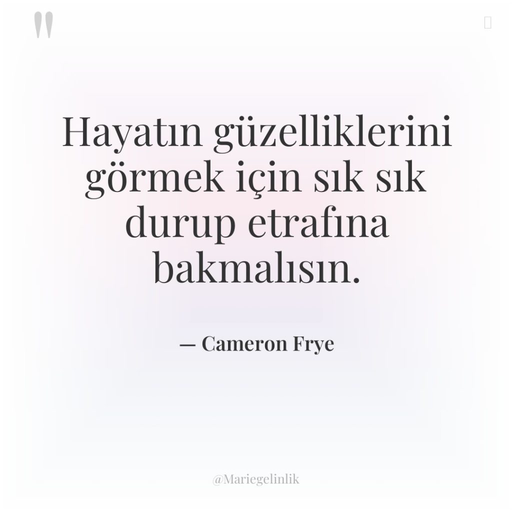 Hayatın güzelliklerini görmek için sık sık durup etrafına bakmalısın.