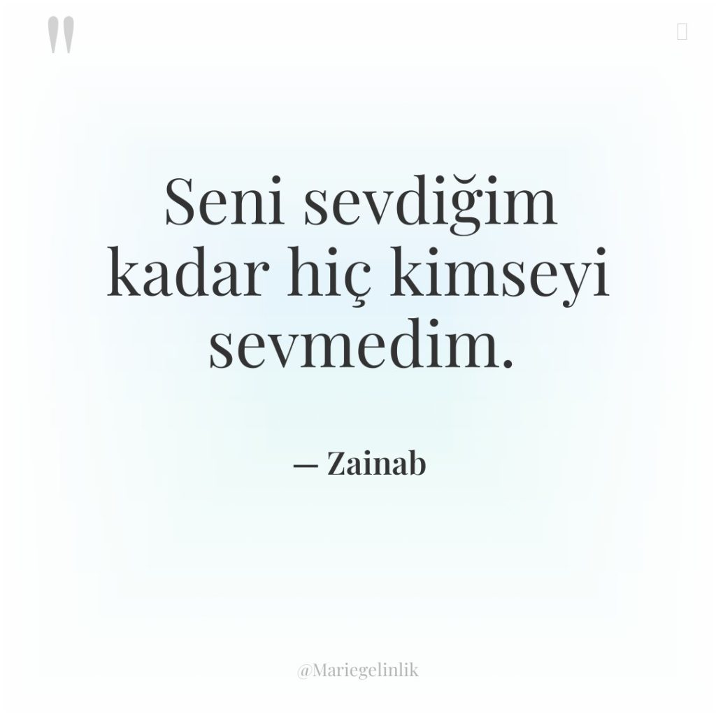 Seni sevdiğim kadar hiç kimseyi sevmedim.